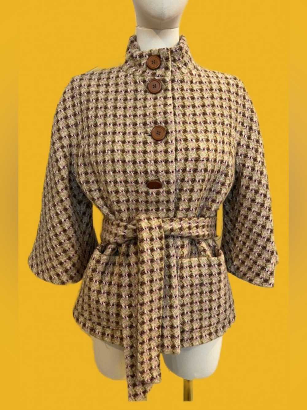 Banana Republic Brown and Cream Houndstooth Wool Jacket